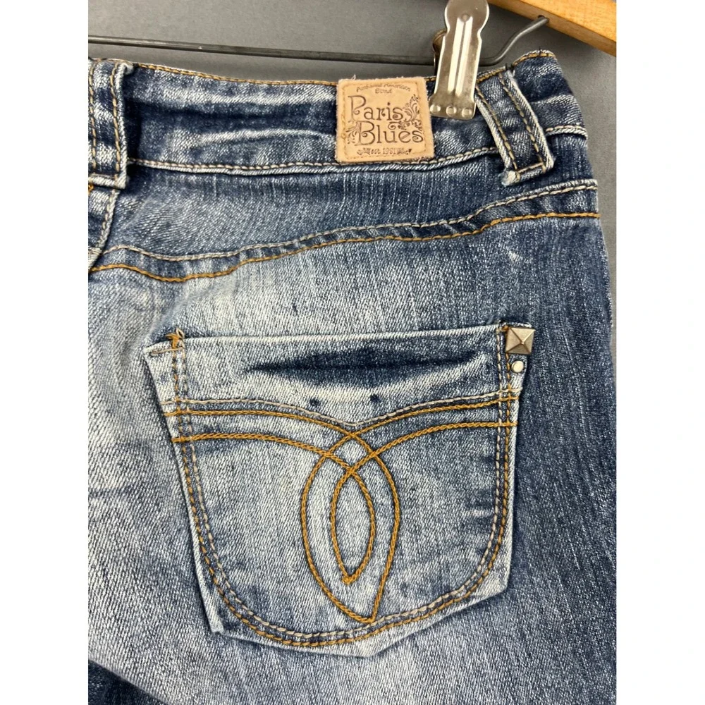 Paris Blue Capri Jeans Womens 3 Medium Wash Low Rise Studded Stretch Denim Good
